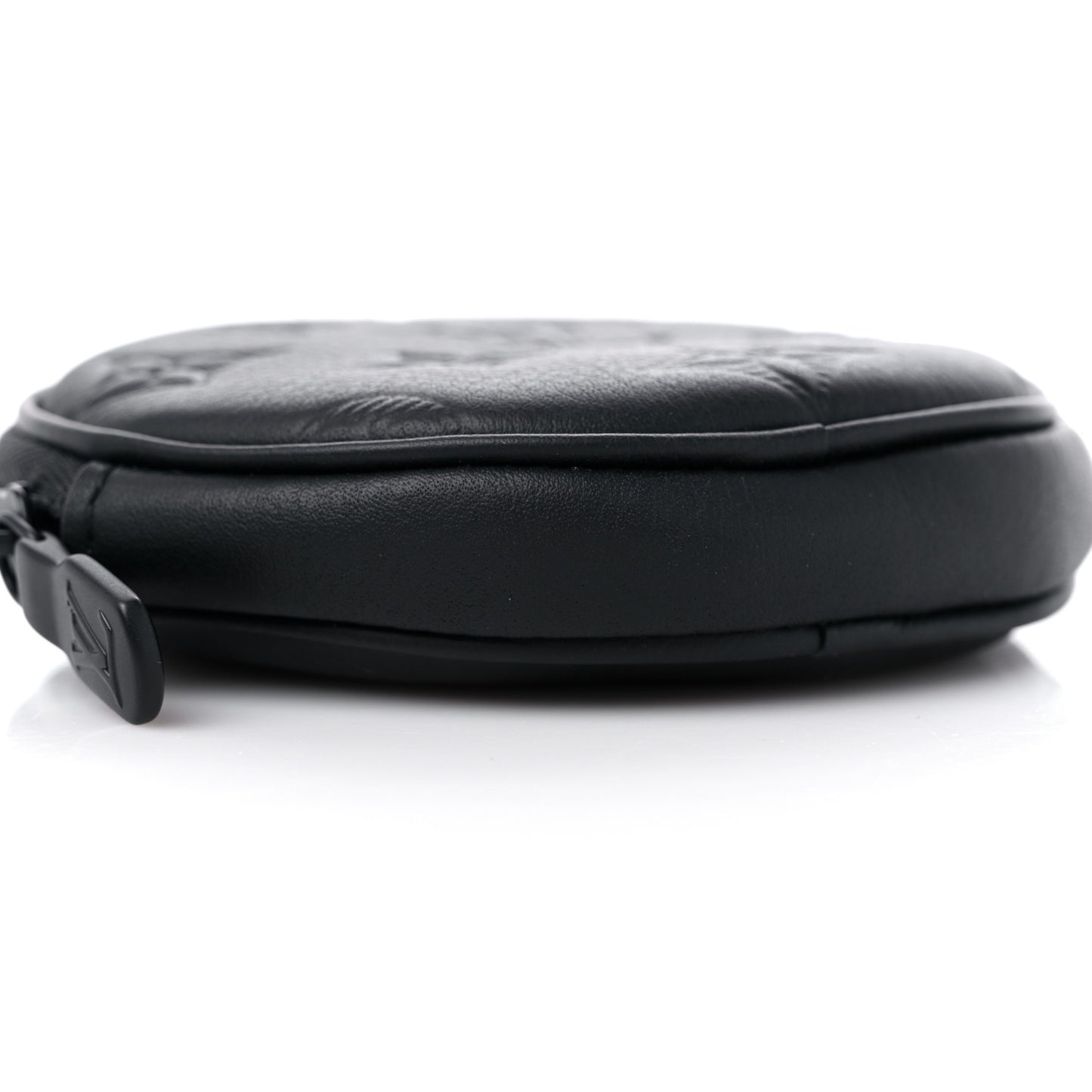 Calfskin Shadow Monogram Round Coin Purse Black