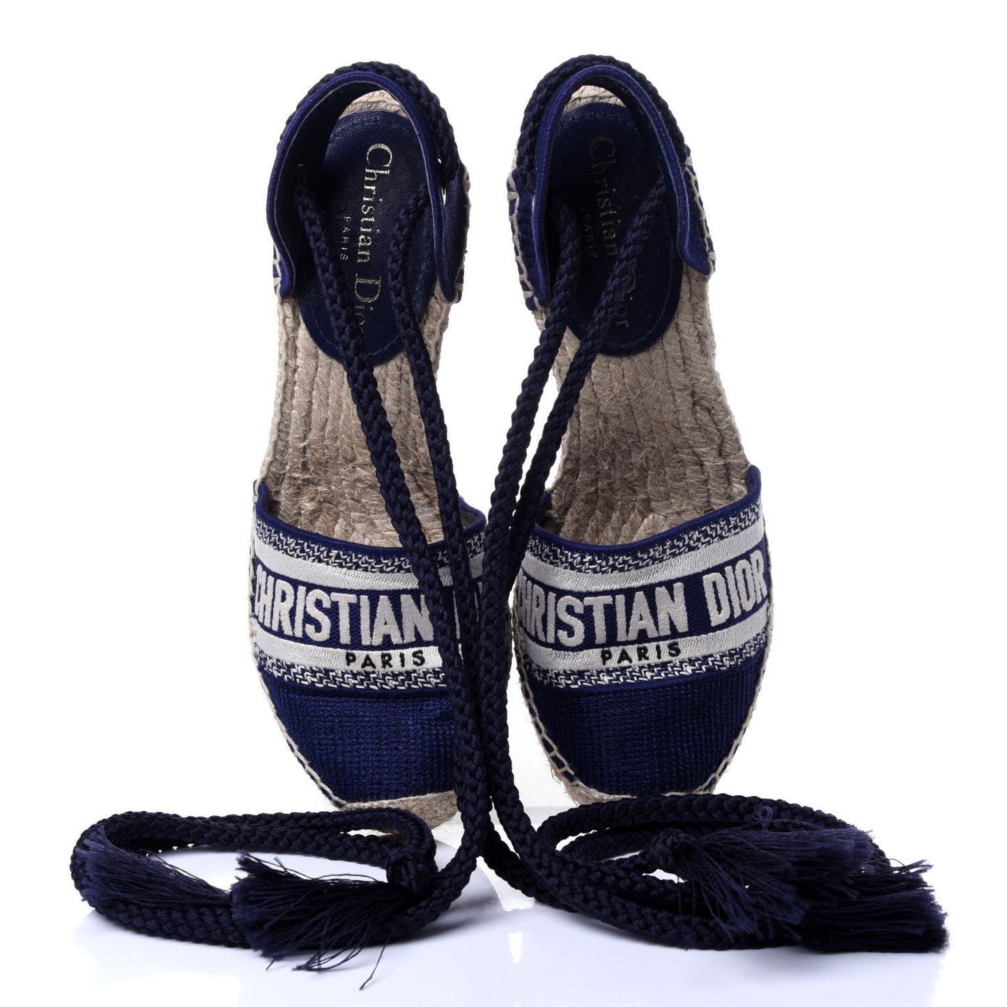 Canvas Embroidered Granville Ankle Tie Espadrille Wedges 36.5 Indigo Blue