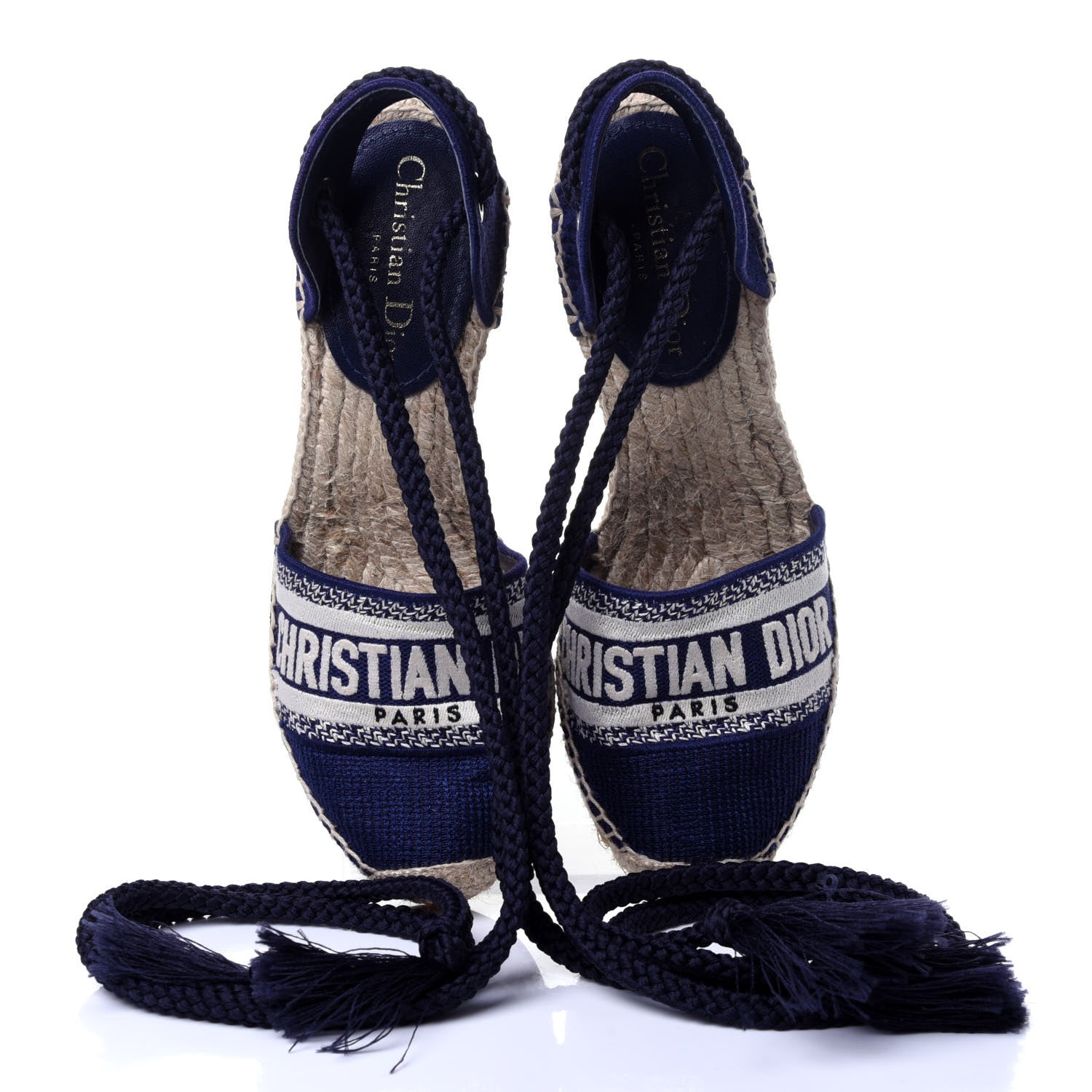 Christian Dior Canvas Embroidered Granville Ankle Tie Espadrille Wedges 36.5 Indigo Blue 11 of 15