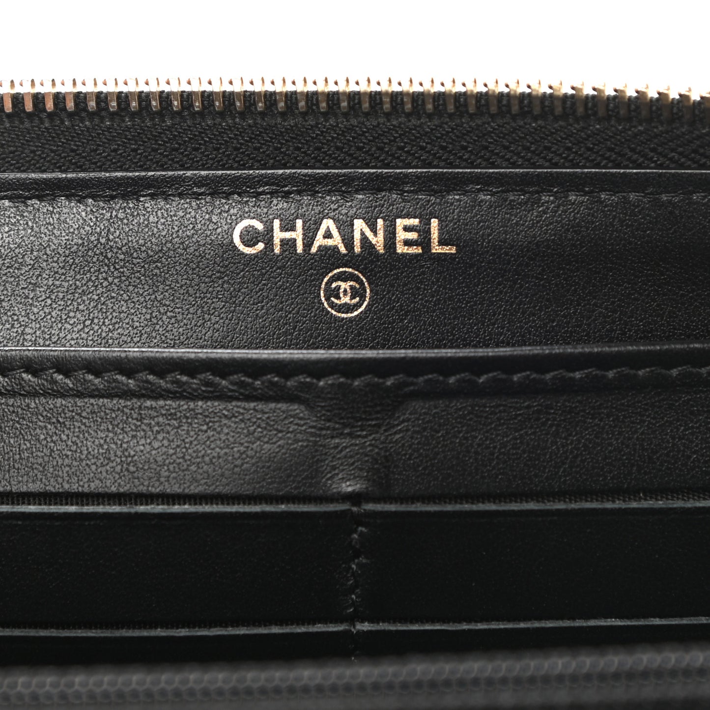 Lambskin Camellia Embossed Large Zip Around Gusset Wallet Black