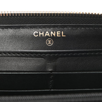 Chanel Lambskin Camellia Embossed Large Zip Around Gusset Wallet Black 7 of 10
