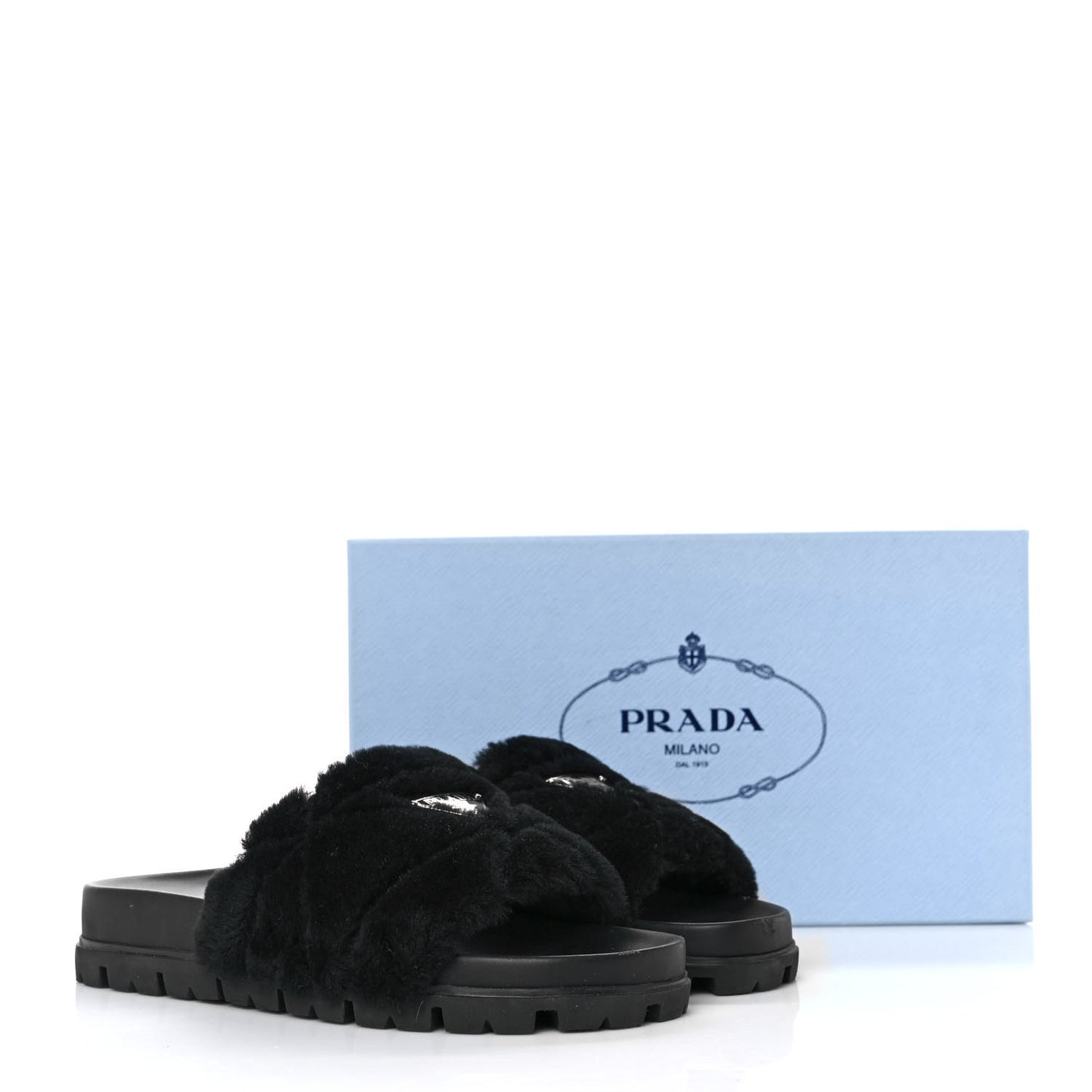 Montone Metal Triangle Logo Lug Sole 20mm Slide Sandals 37.5 Black