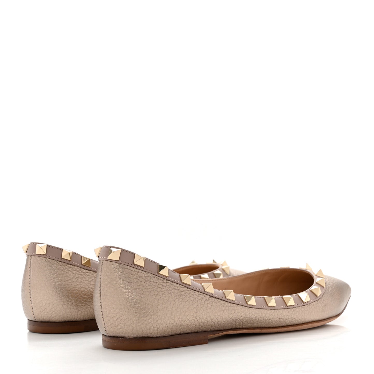 Metallic Pebbled Calfskin Rockstud Ballerina Flats 38 Sasso Poudre