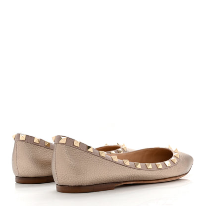 Valentino Garavani Metallic Pebbled Calfskin Rockstud Ballerina Flats 38 Sasso Poudre 4 of 7