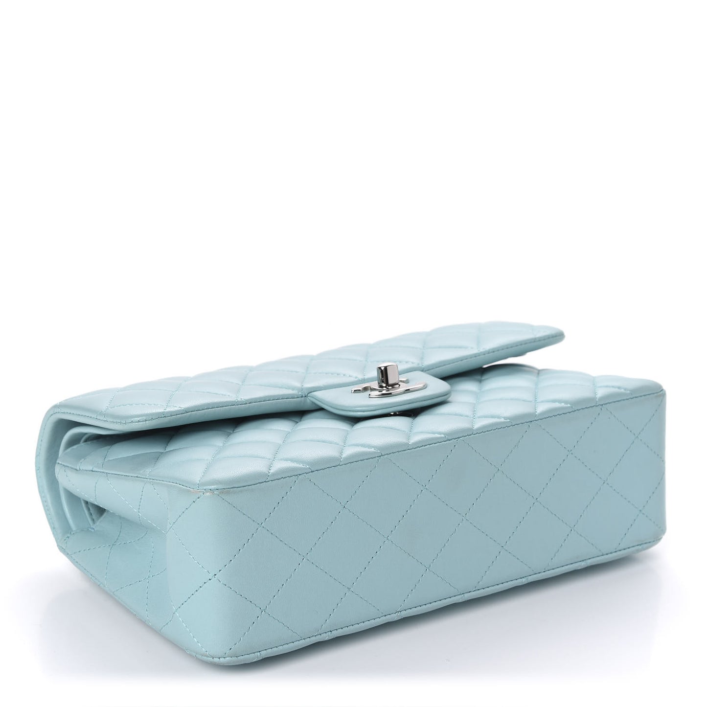 Lambskin Quilted Small Double Flap Light Blue