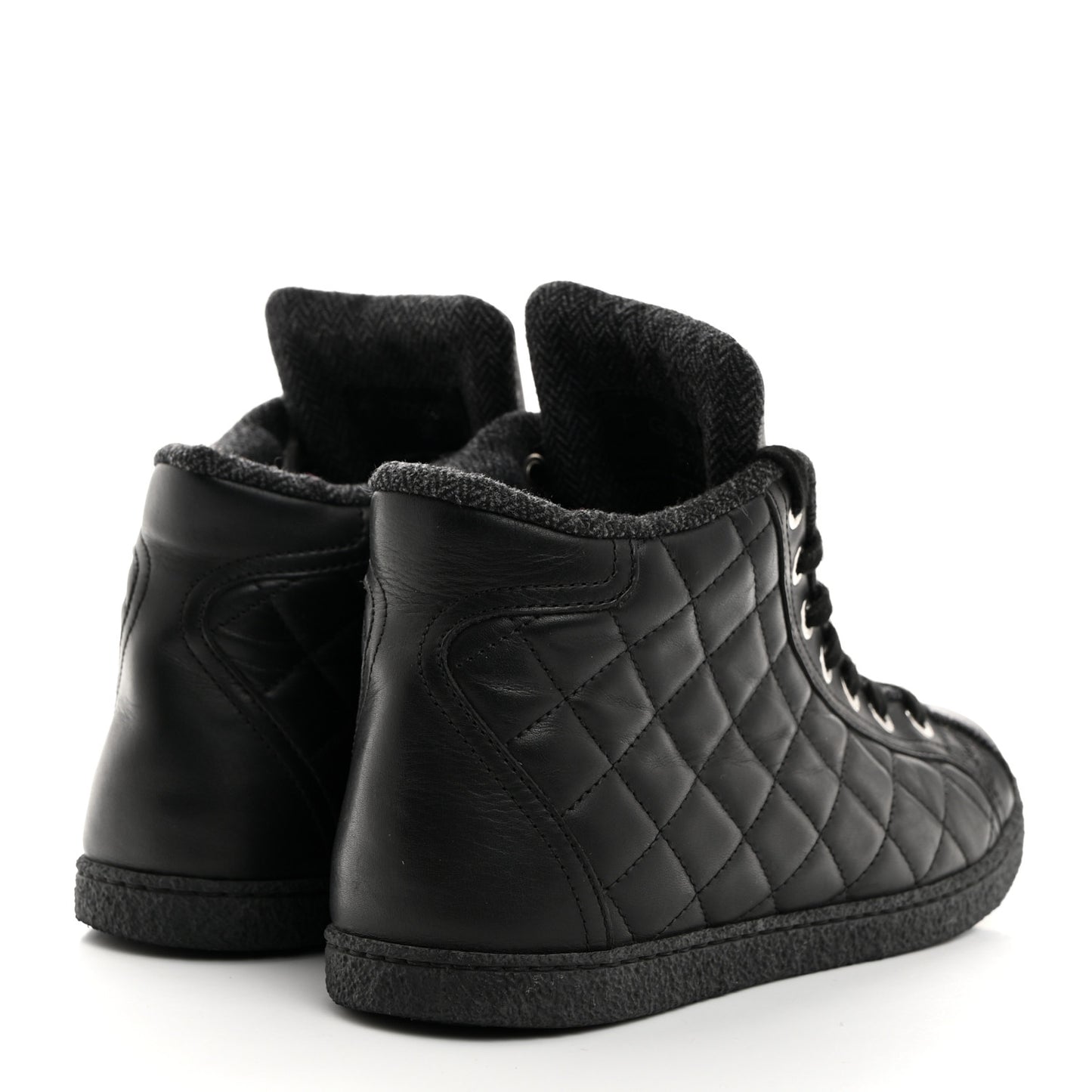Lambskin Quilted High Top Sneakers 36.5 Black
