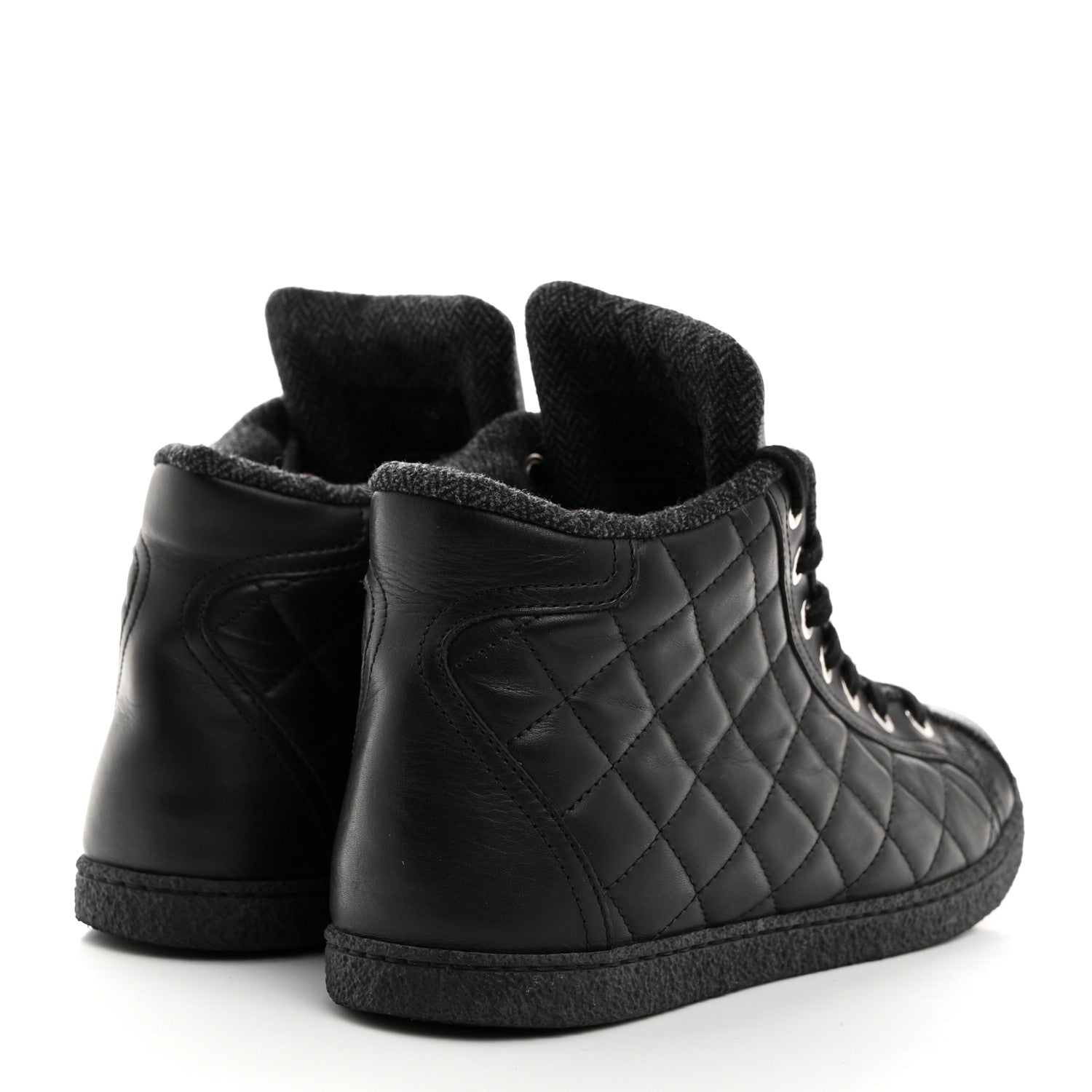 Chanel Lambskin Quilted High Top Sneakers 36.5 Black 4 of 9