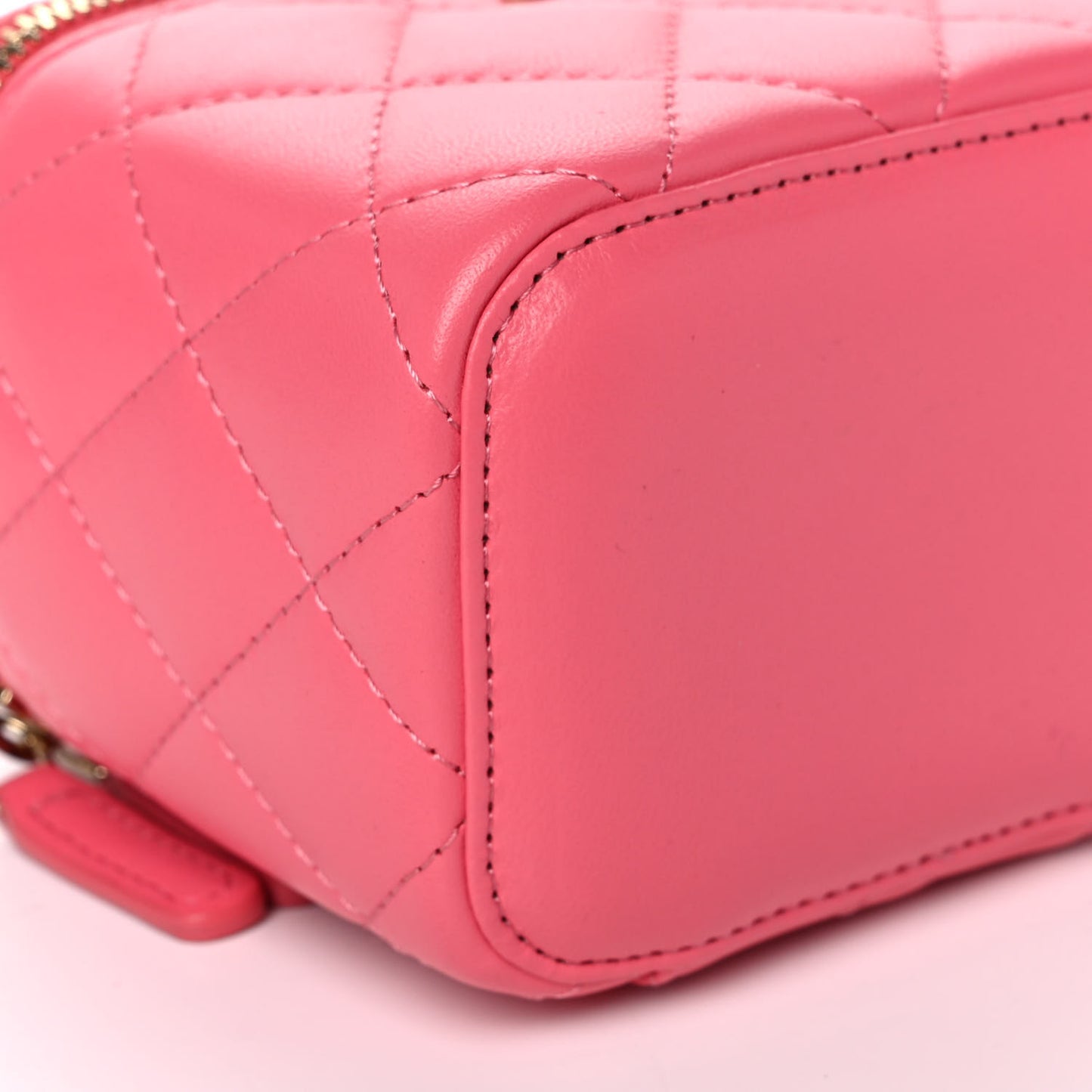 Lambskin Quilted Mini Vanity Case With Chain Dark Pink