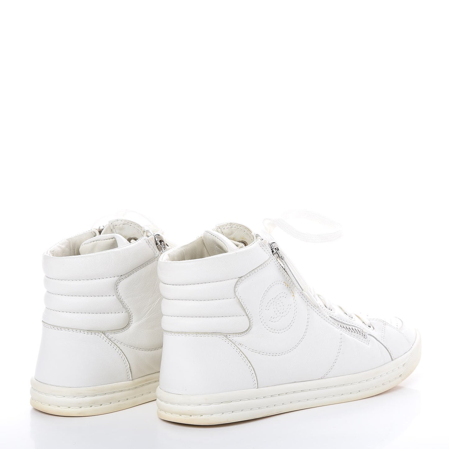 Calfskin High Top CC Sneakers 37 White