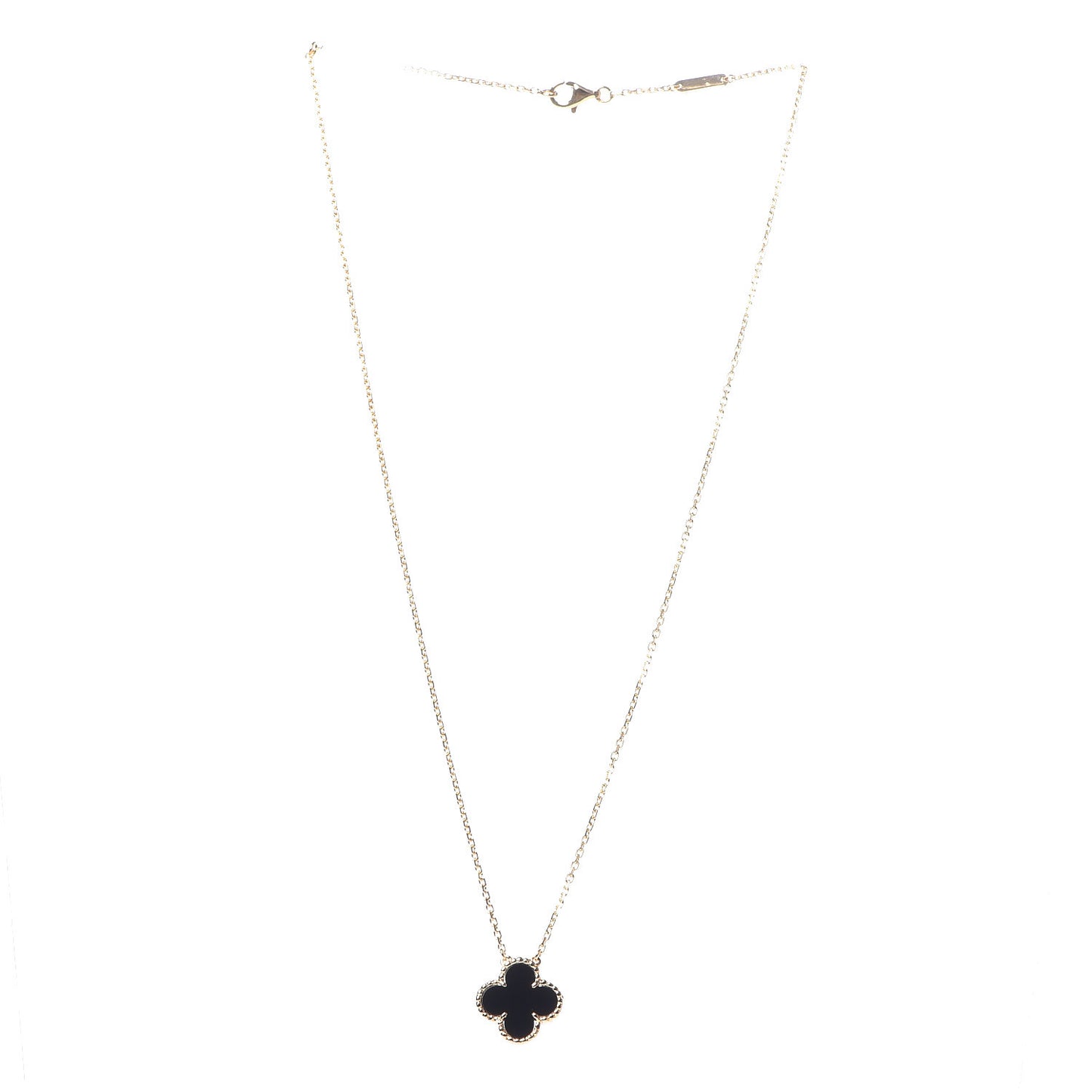 18K Yellow Gold Black Onyx Vintage Alhambra Pendant Necklace