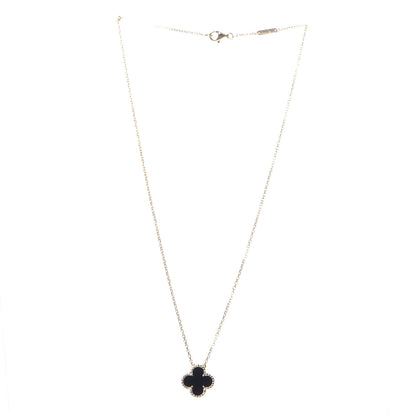 Van Cleef & Arpels 18K Yellow Gold Black Onyx Vintage Alhambra Pendant Necklace 3 of 6