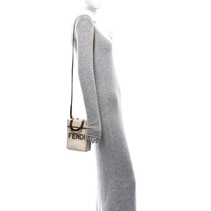 Fendi Shearling Vitello King Plexiglass Logo Mini Fendi Sunshine Shopper Tote White 2 of 10