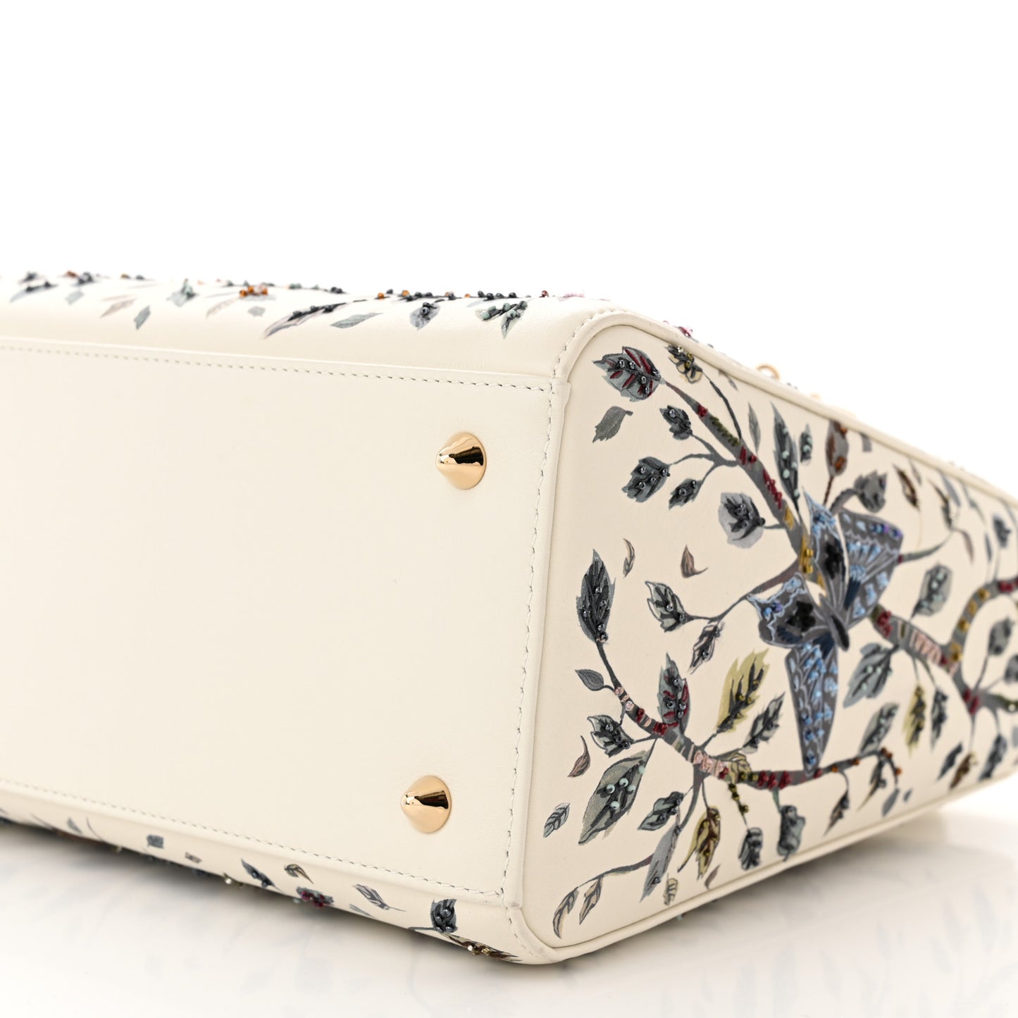 Calfskin Embroidered Medium Lady Dior White Multicolor