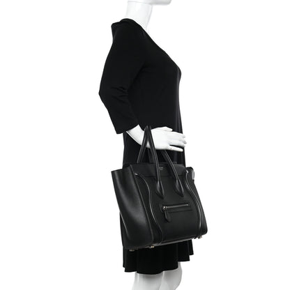 Celine Drummed Calfskin Micro Luggage Black 2 of 10