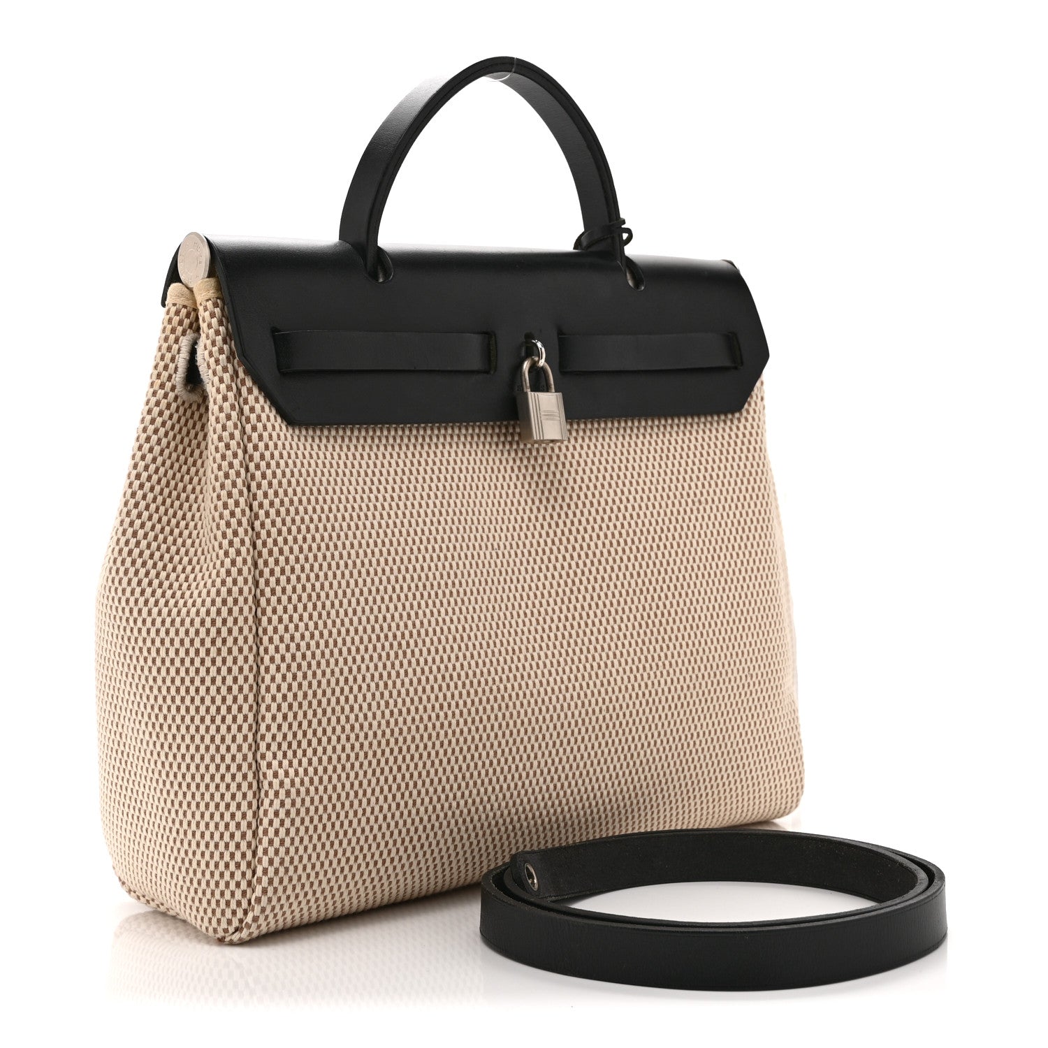 Hermes Toile Vache Calfskin Herbag 30 PM Natural Black 4 of 14