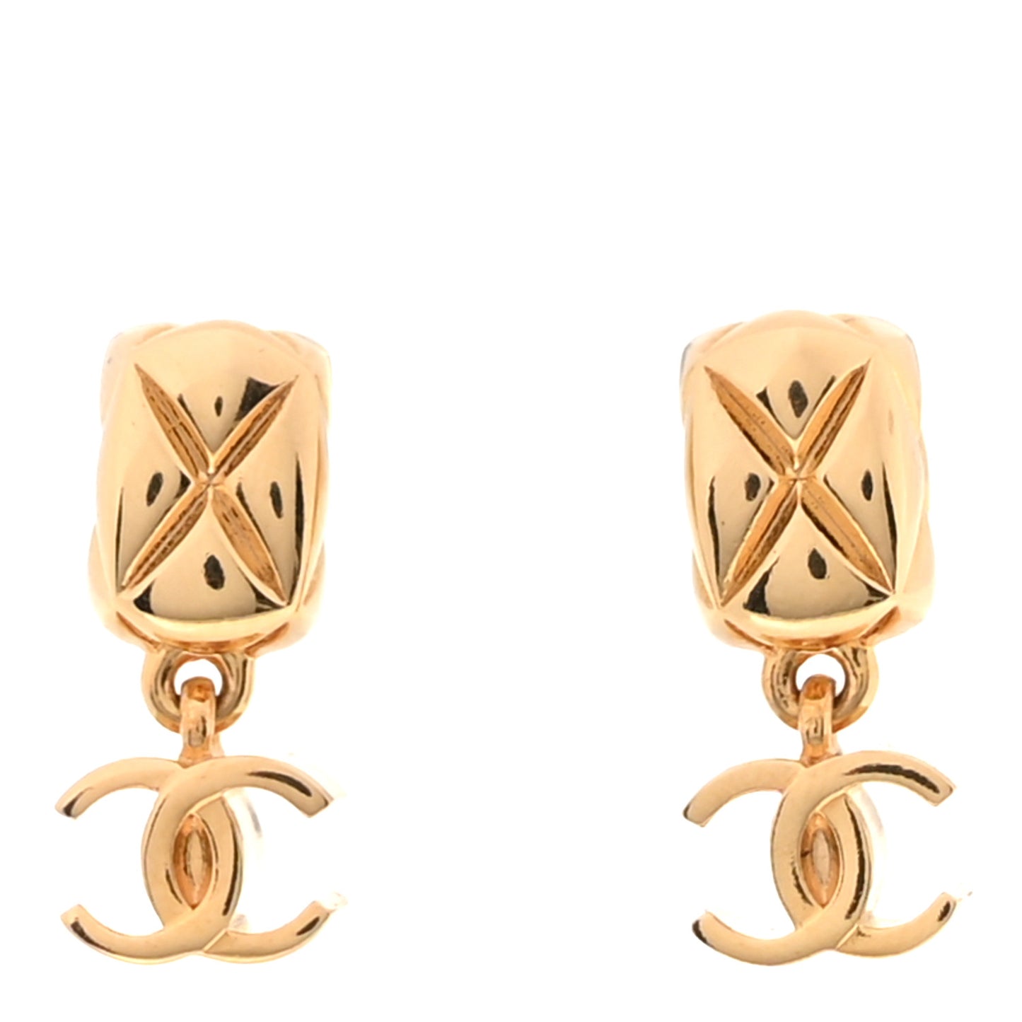 Metal CC Drop Earrings Gold