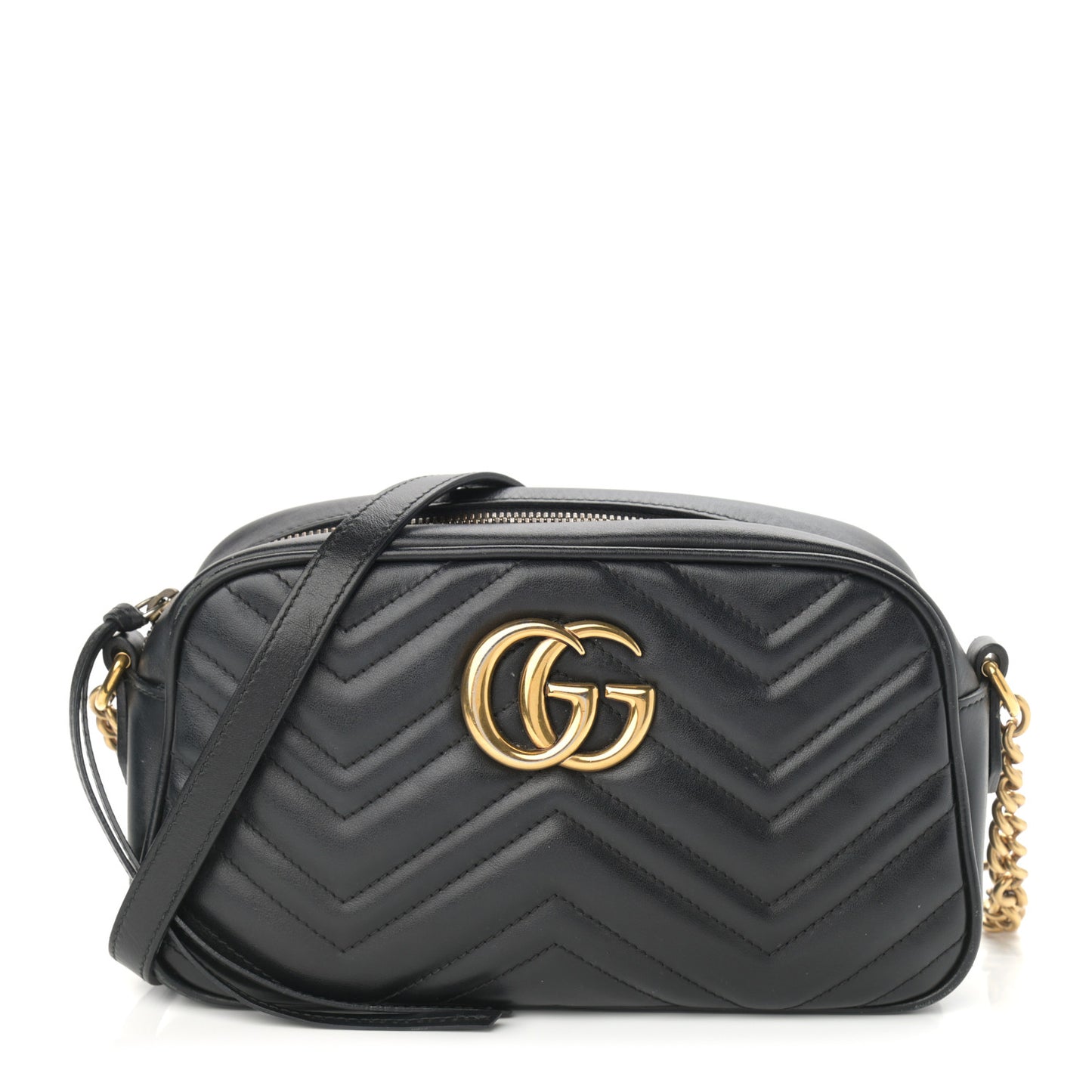 Calfskin Matelasse Small GG Marmont Chain Shoulder Bag Black