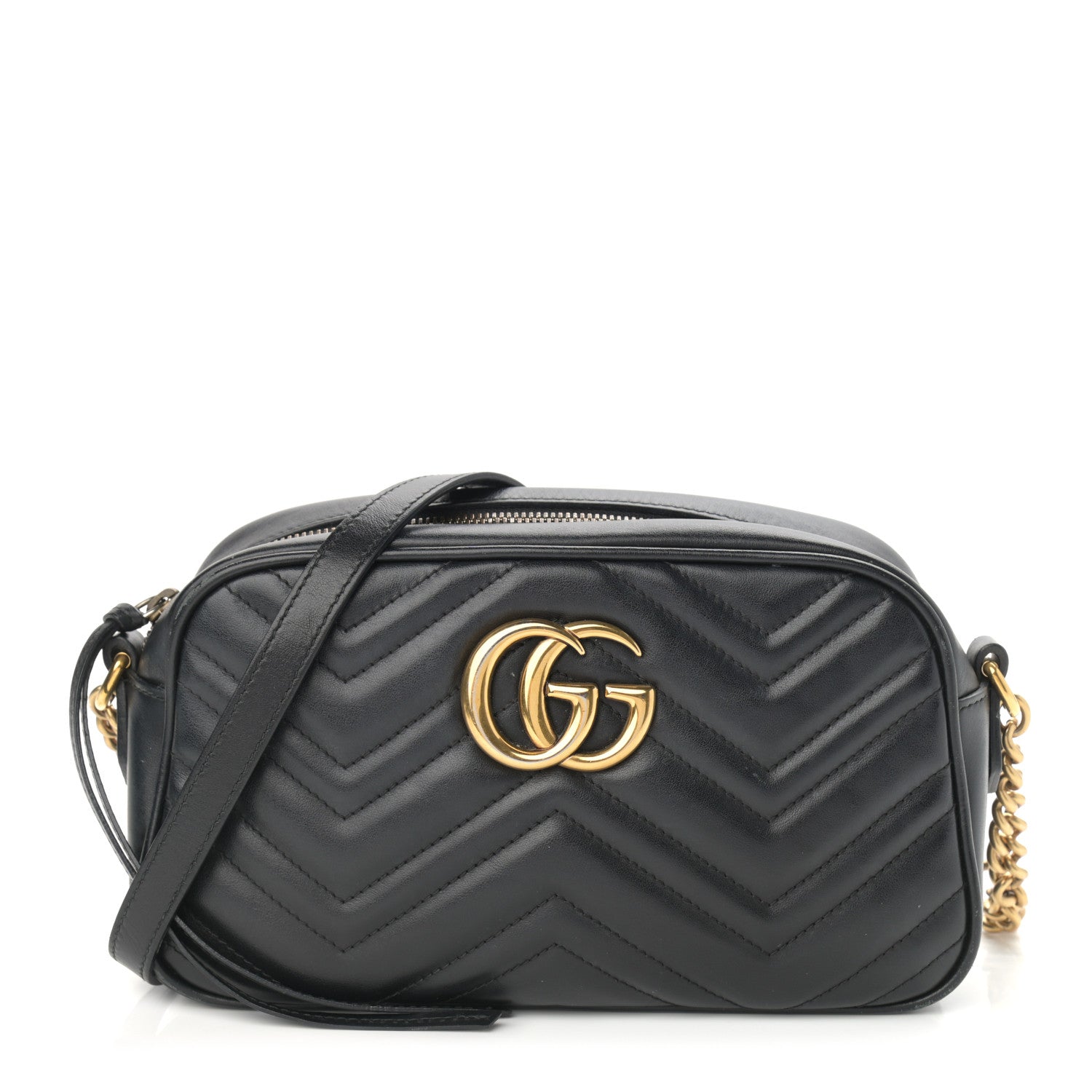 Gucci Calfskin Matelasse Small GG Marmont Chain Shoulder Bag Black 1 of 16