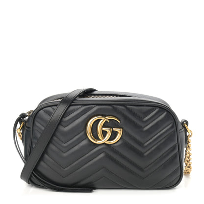 Gucci Calfskin Matelasse Small GG Marmont Chain Shoulder Bag Black 1 of 16