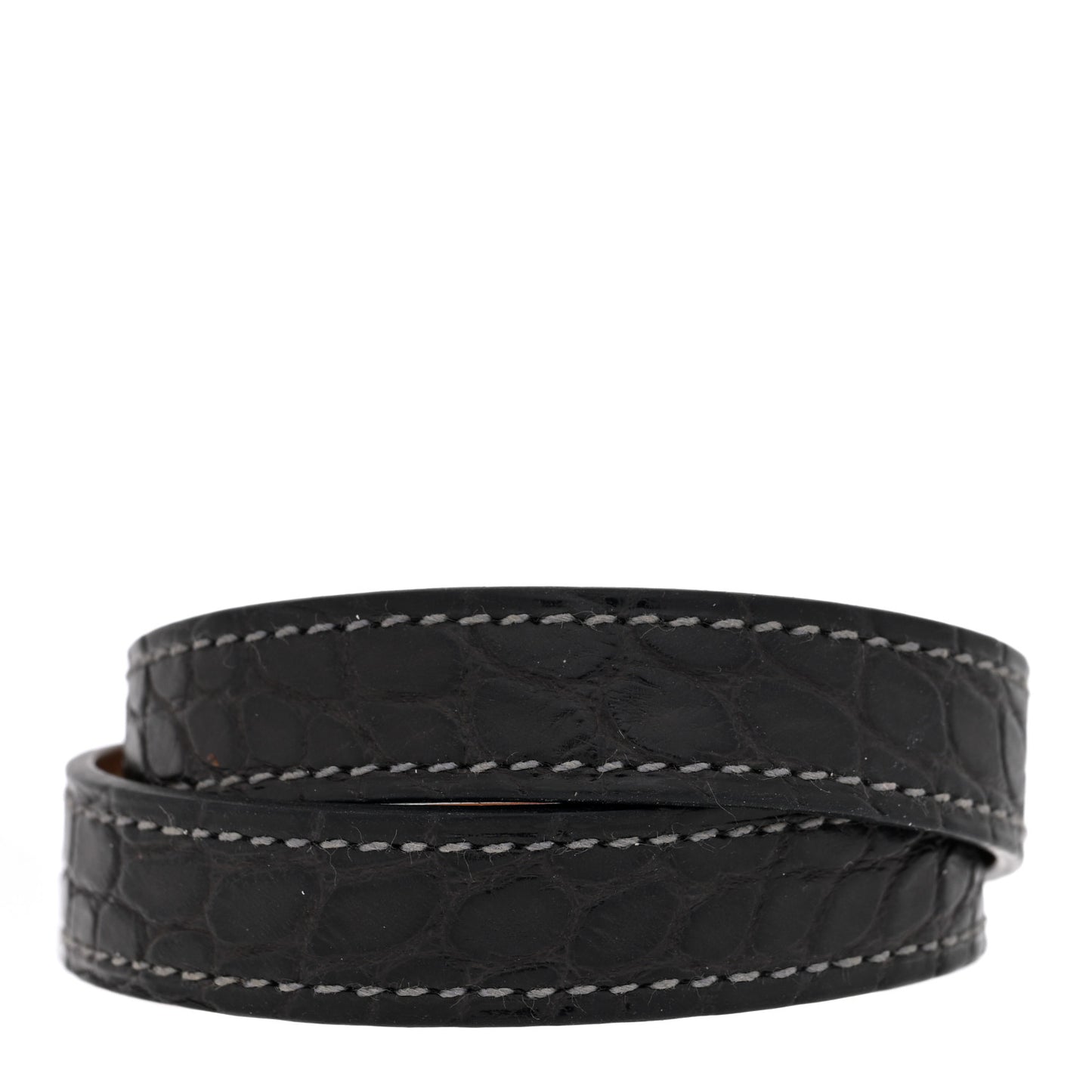 Shiny Alligator Kelly Double Tour Bracelet S Black