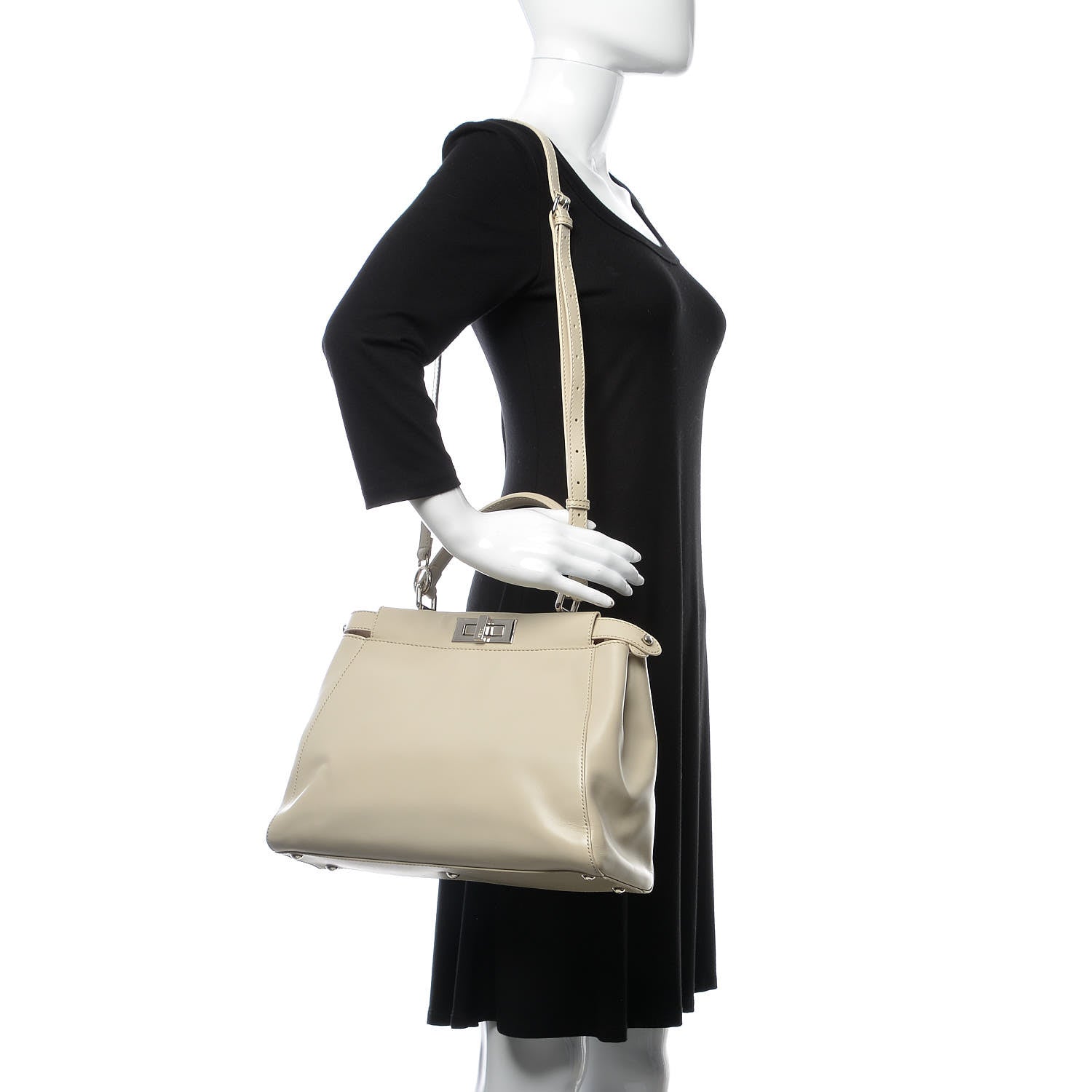 Fendi Vitello Morgan Shiny Nappa Medium Peekaboo Iconic Satchel Latte Azalea 2 of 11