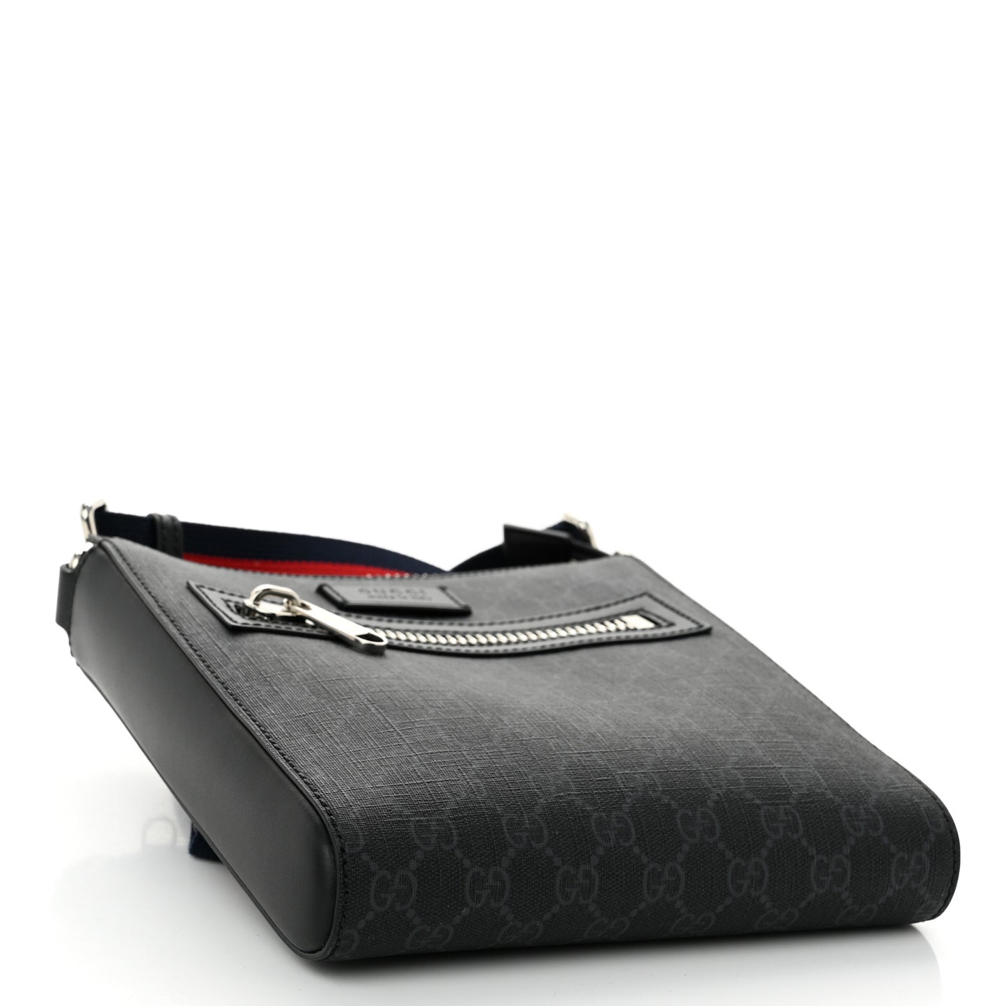 GG Supreme Monogram Web Small Flat Messenger Bag Black Grey