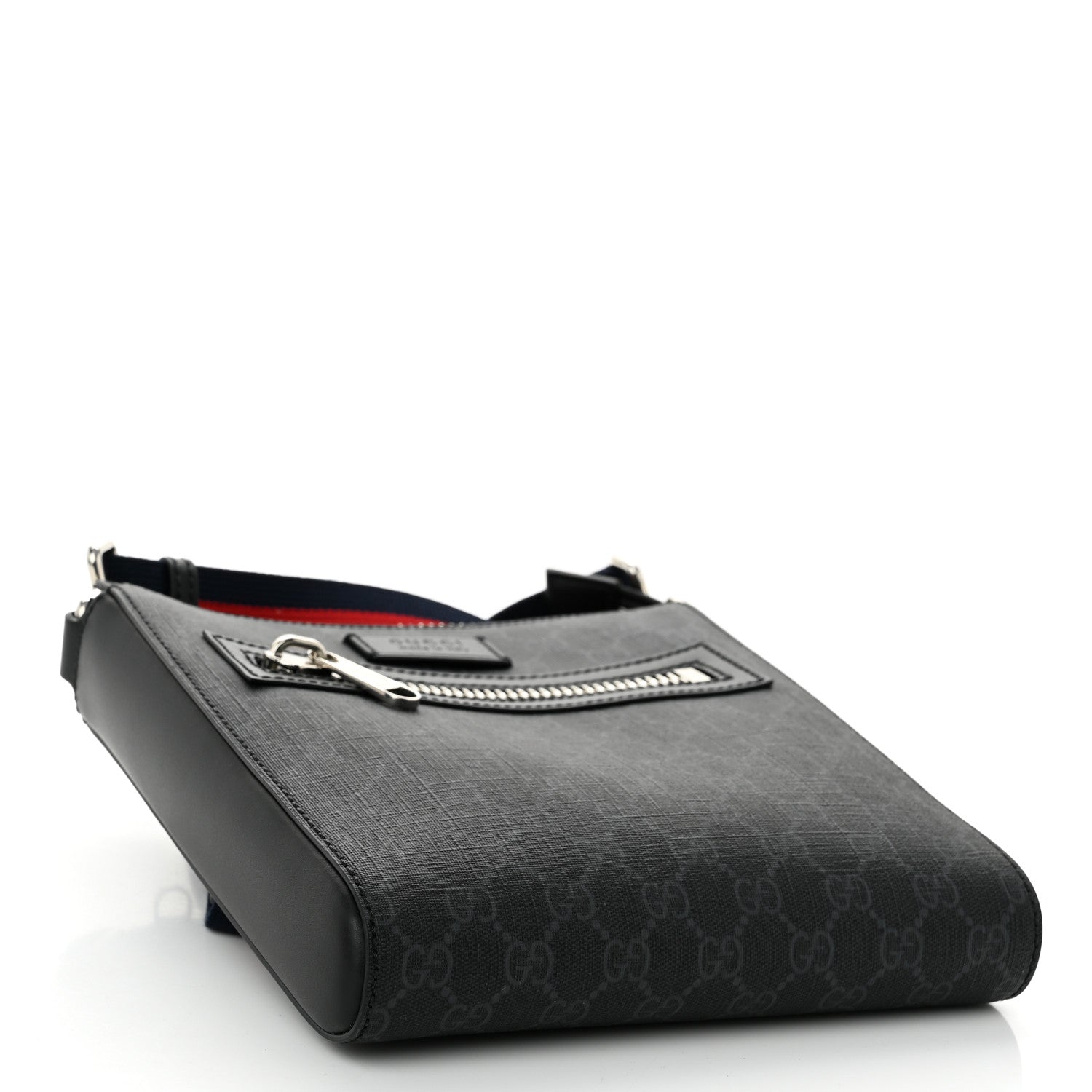 Gucci GG Supreme Monogram Web Small Flat Messenger Bag Black Grey 4 of 9