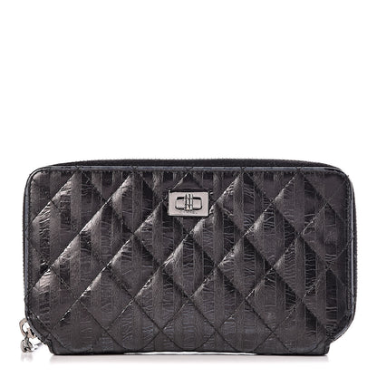 Chanel Aged Calfskin Striped Reissue Zip Around Wallet Black 1 of 10