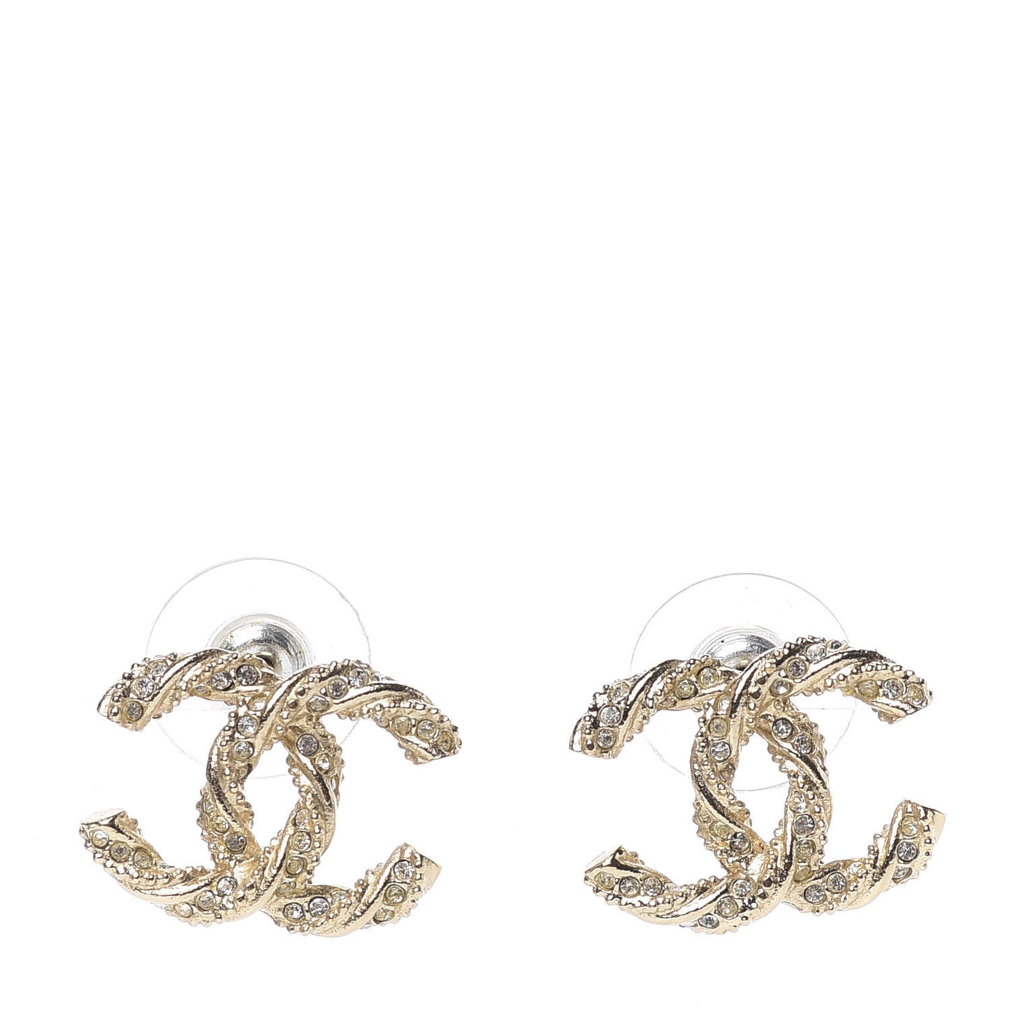 Crystal Twisted CC Earrings Gold