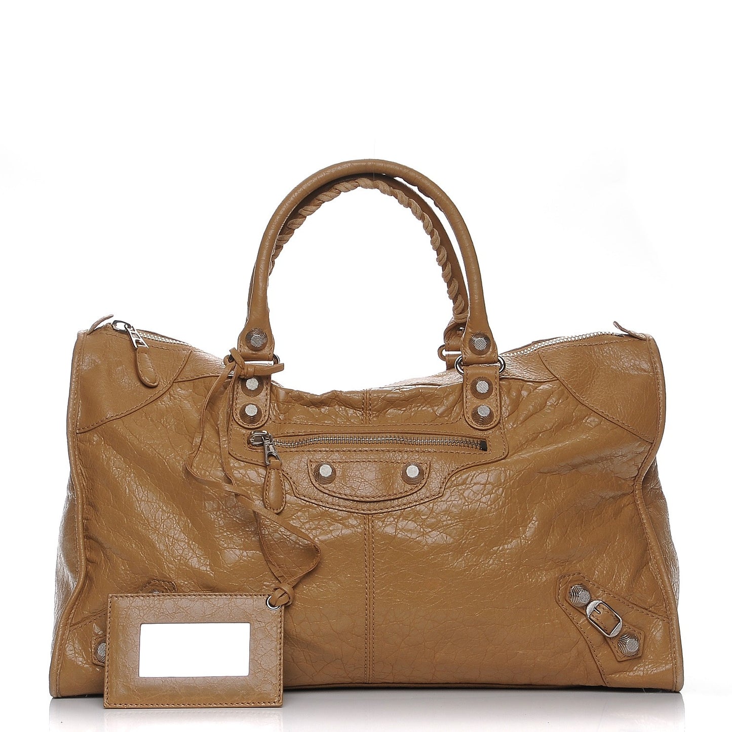 Agneau Giant 12 Silver Hardware Work Beige Nougatine