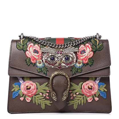 Gucci Calfskin Web Owl Embroidered Medium Dionysus Shoulder Bag New Acero Multicolor 1 of 13