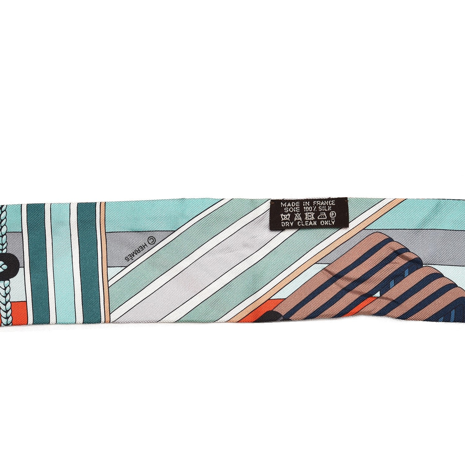 Hermes Silk Sangles En Zigzag Twilly Orange Turquoise Gris 3 of 4