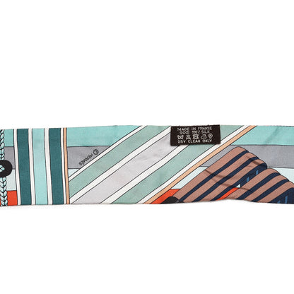 Hermes Silk Sangles En Zigzag Twilly Orange Turquoise Gris 3 of 4