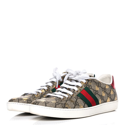 Gucci GG Supreme Monogram Bees Ayers Web Womens Ace Sneakers 38.5 Beige Oro Green Red 3 of 13