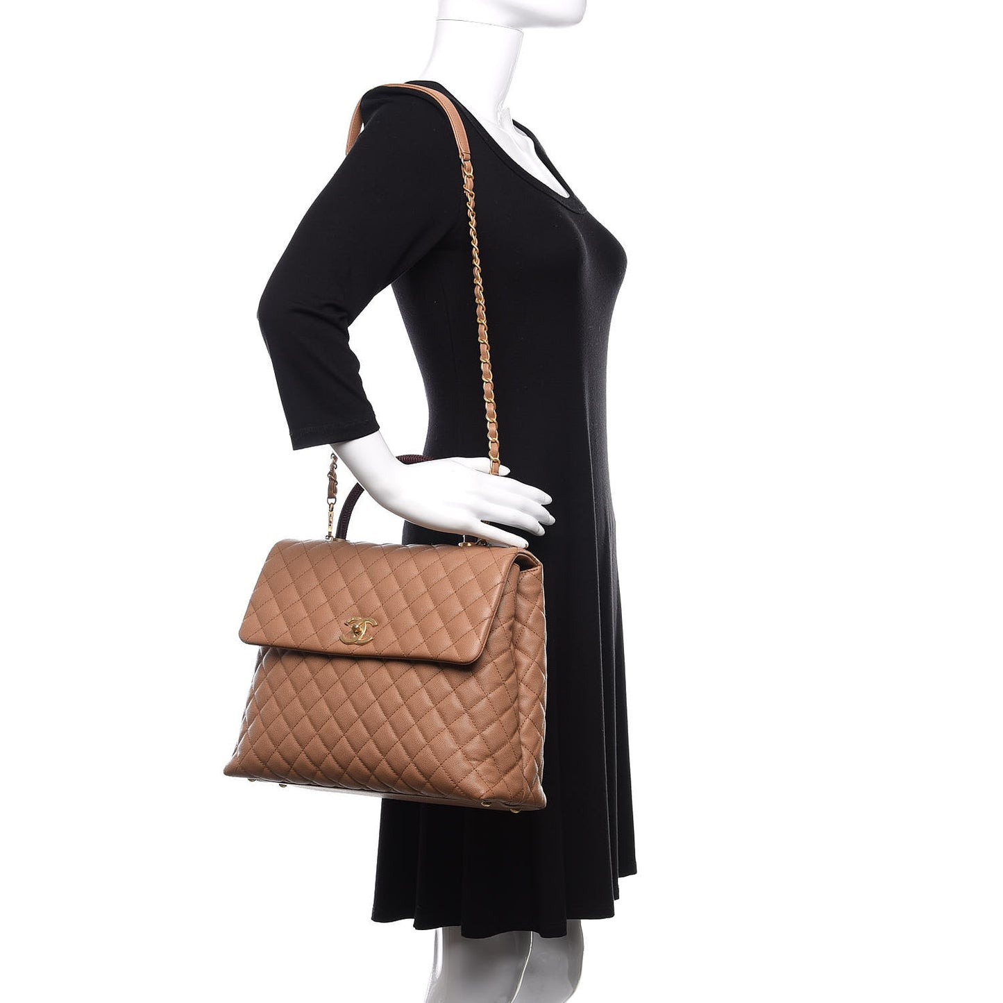 Caviar Lizard Quilted Large Coco Handle Flap Beige