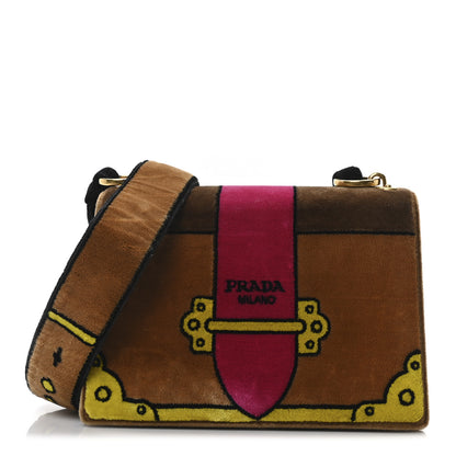Prada Velluto Ricamo Cahier Shoulder Bag Cammello 1 of 9