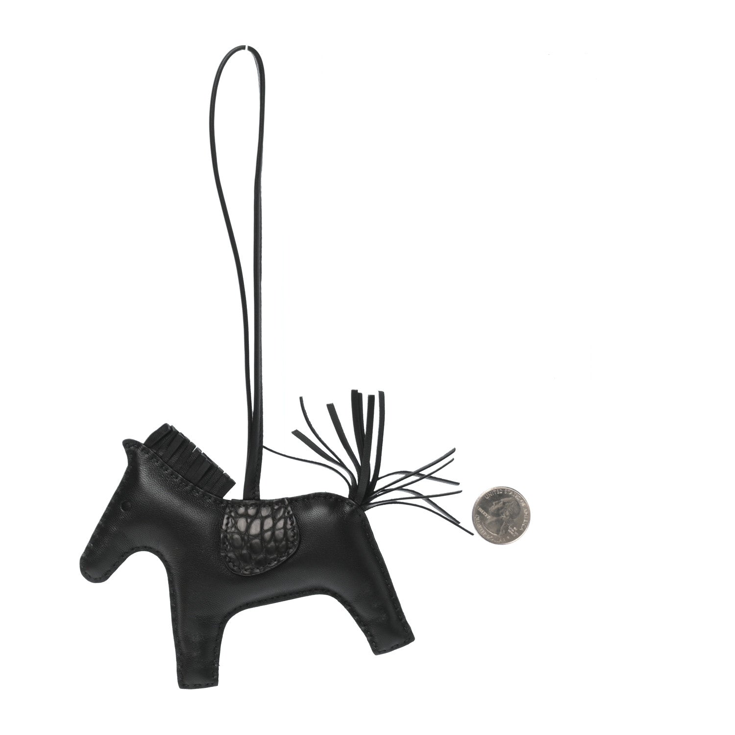 Hermes Milo Lambskin Matte Alligator Touch Grigri Rodeo Horse Bag Charm MM So Black 2 of 5