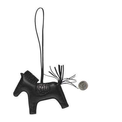 Hermes Milo Lambskin Matte Alligator Touch Grigri Rodeo Horse Bag Charm MM So Black 2 of 5