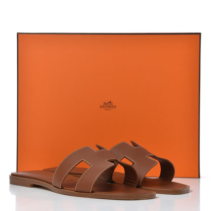 Hermes Box Calfskin Oran Sandals 39 Gold 14 of 14