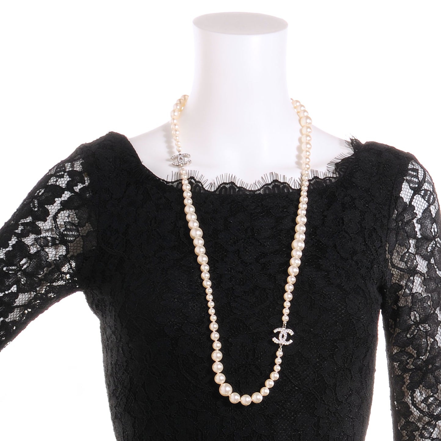Pearl CC Long Necklace Silver