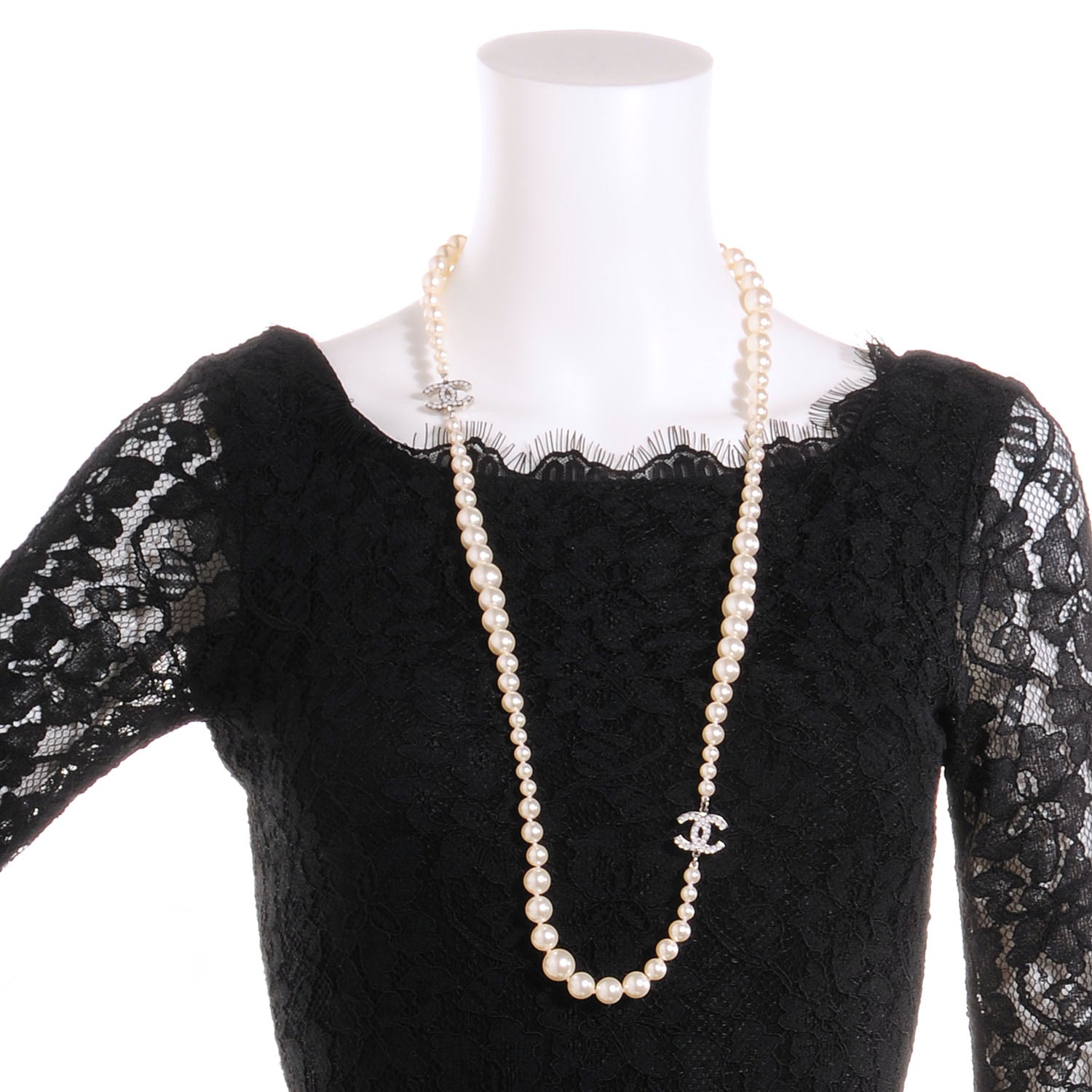 Chanel Pearl CC Long Necklace Silver 2 of 6