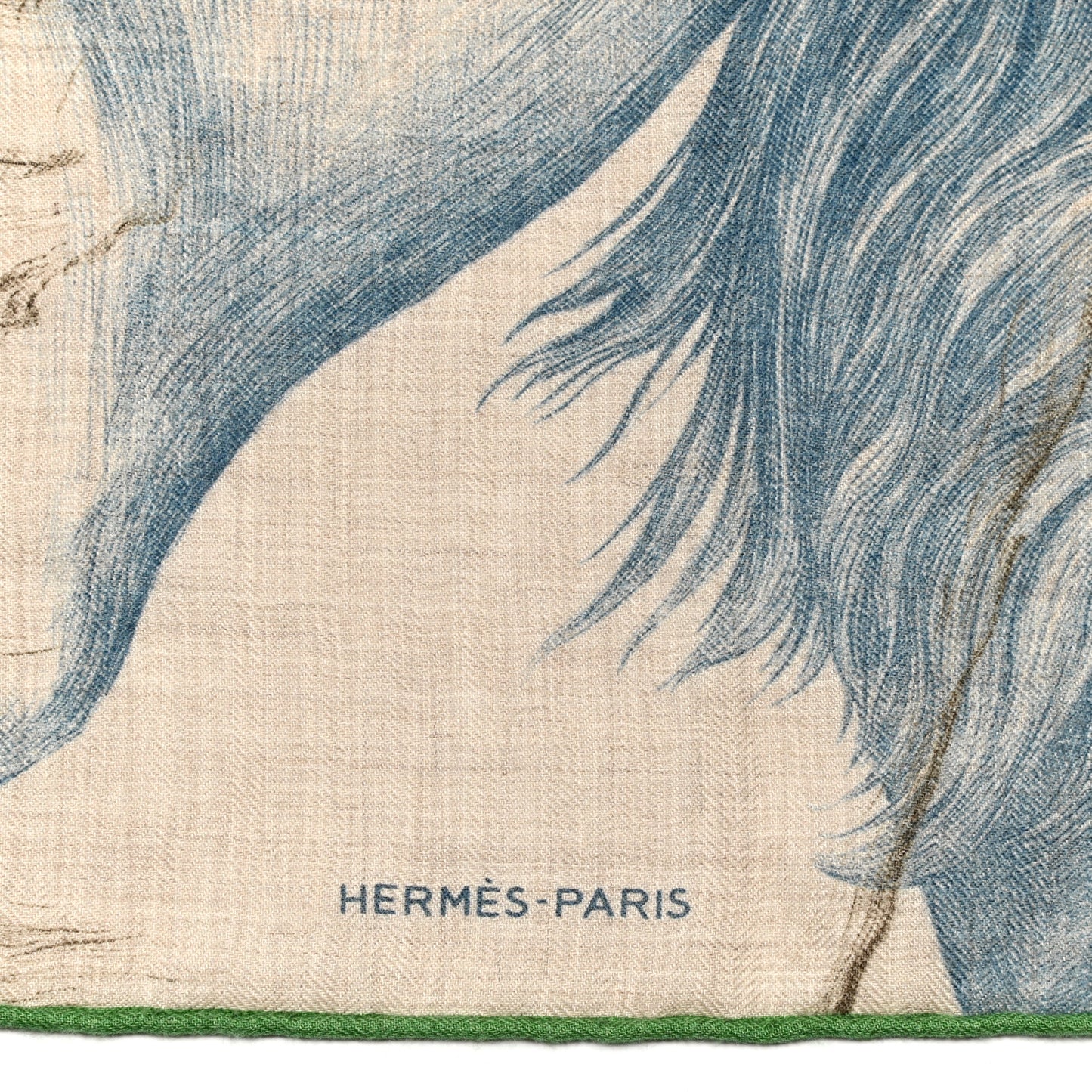 Cashmere Silk Les Ailes De Pegase Scarf 100 Natural Bleu Kaki