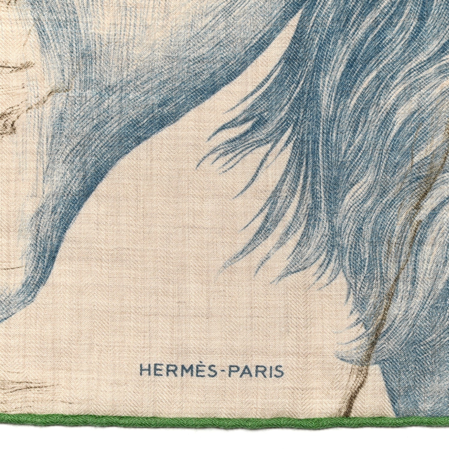 Hermes Cashmere Silk Les Ailes De Pegase Scarf 100 Natural Bleu Kaki 1 of 5