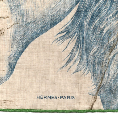 Hermes Cashmere Silk Les Ailes De Pegase Scarf 100 Natural Bleu Kaki 1 of 5