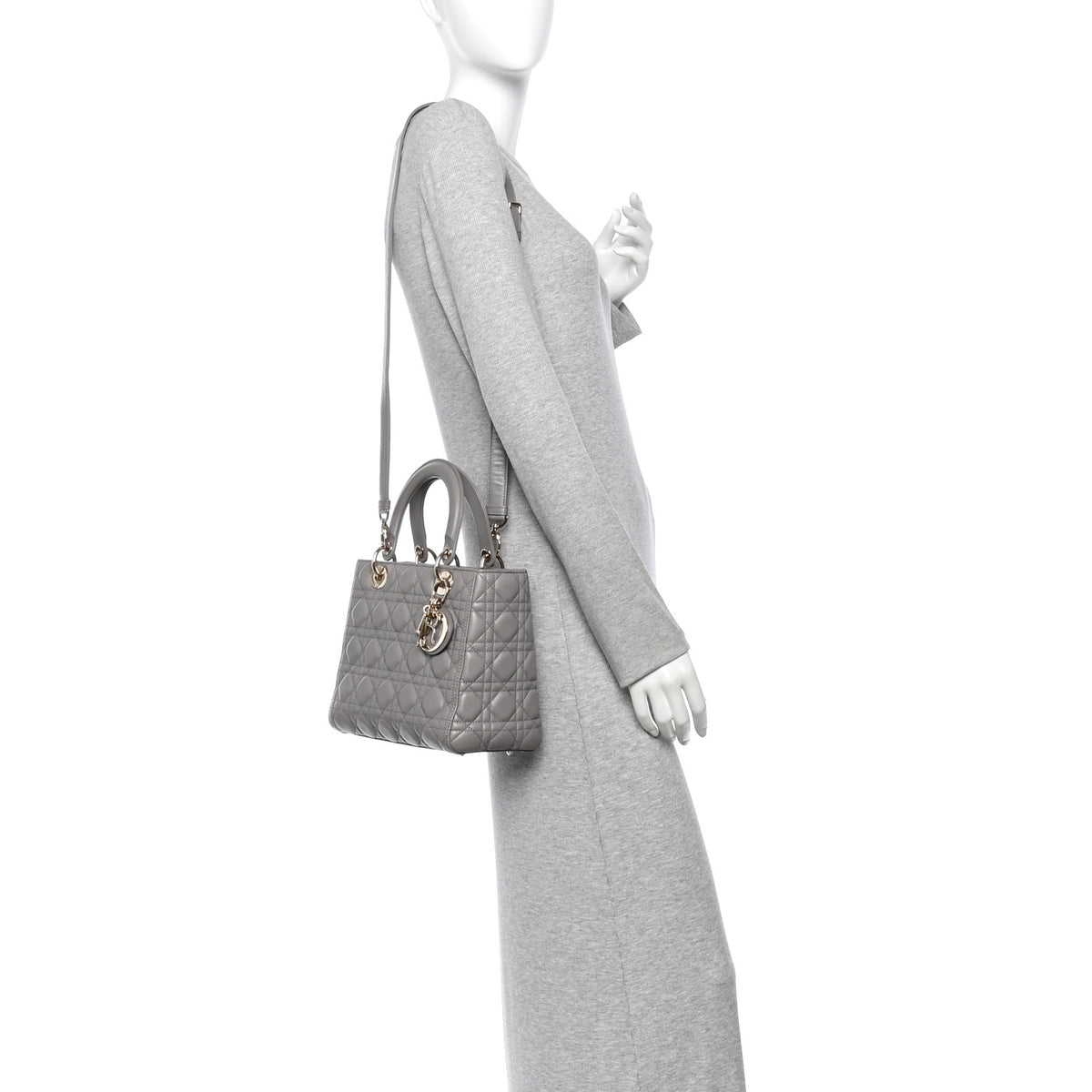 Christian Dior Lambskin Cannage Medium Lady Dior Grey 2 of 10