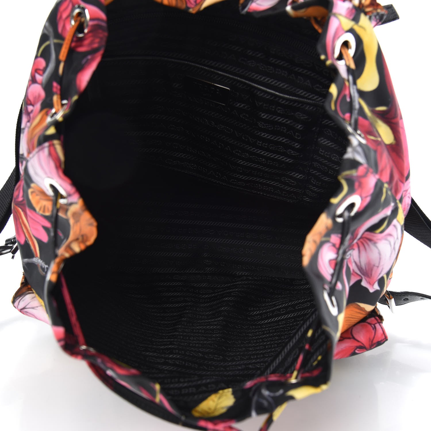 Prada Tessuto Nylon Floral Print Medium Backpack Black 4 of 10