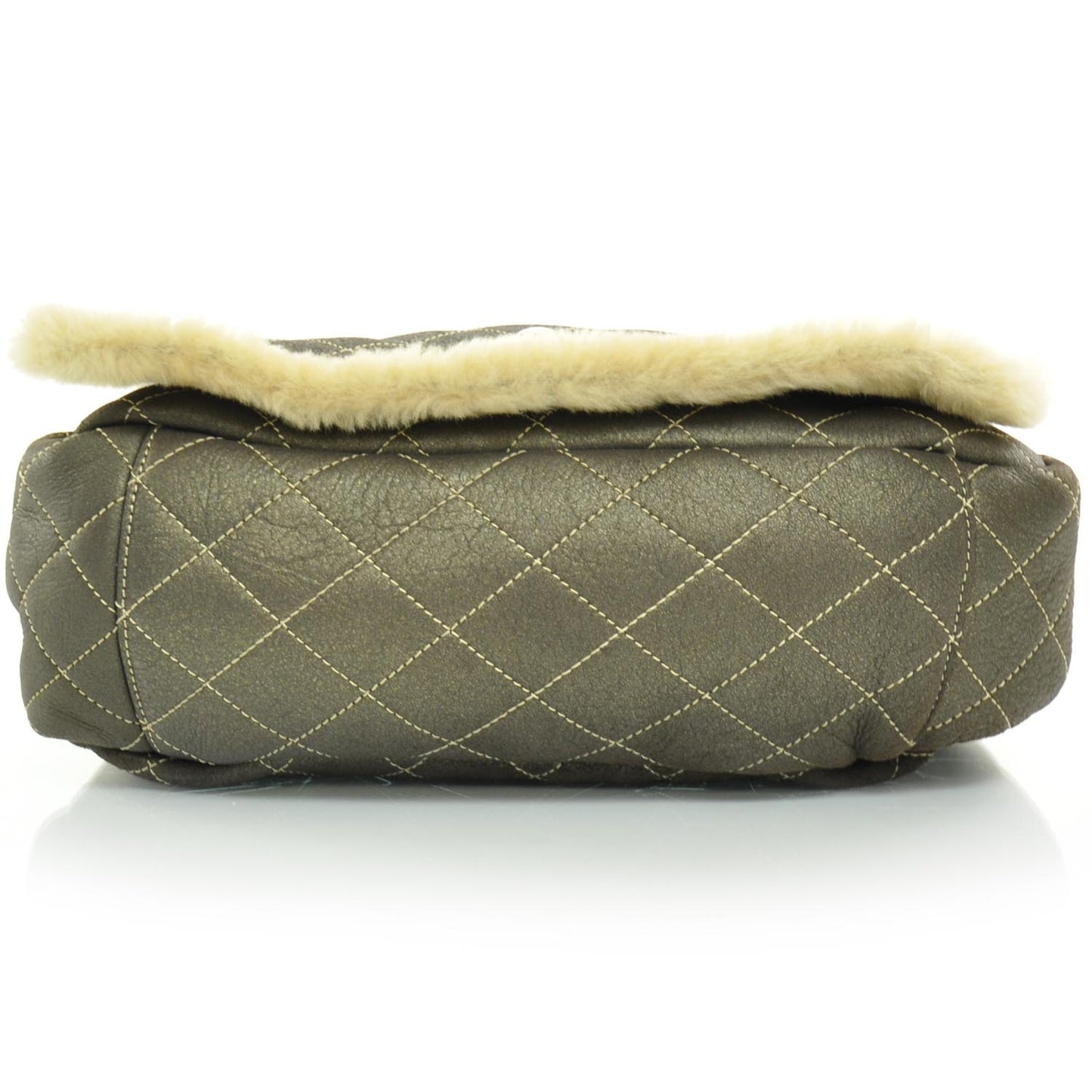 Shearling Fur and Lambskin Quilted Flap Bag Metallic Bronze