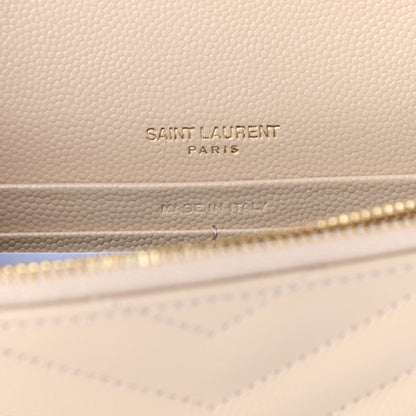 Saint Laurent Grain De Poudre Matelasse Chevron Monogram Envelope Chain Wallet Nude Powder 6 of 10