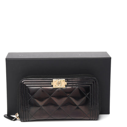 Chanel Glazed Calfskin Quilted Small Boy Zip Around Wallet Black 9 of 9