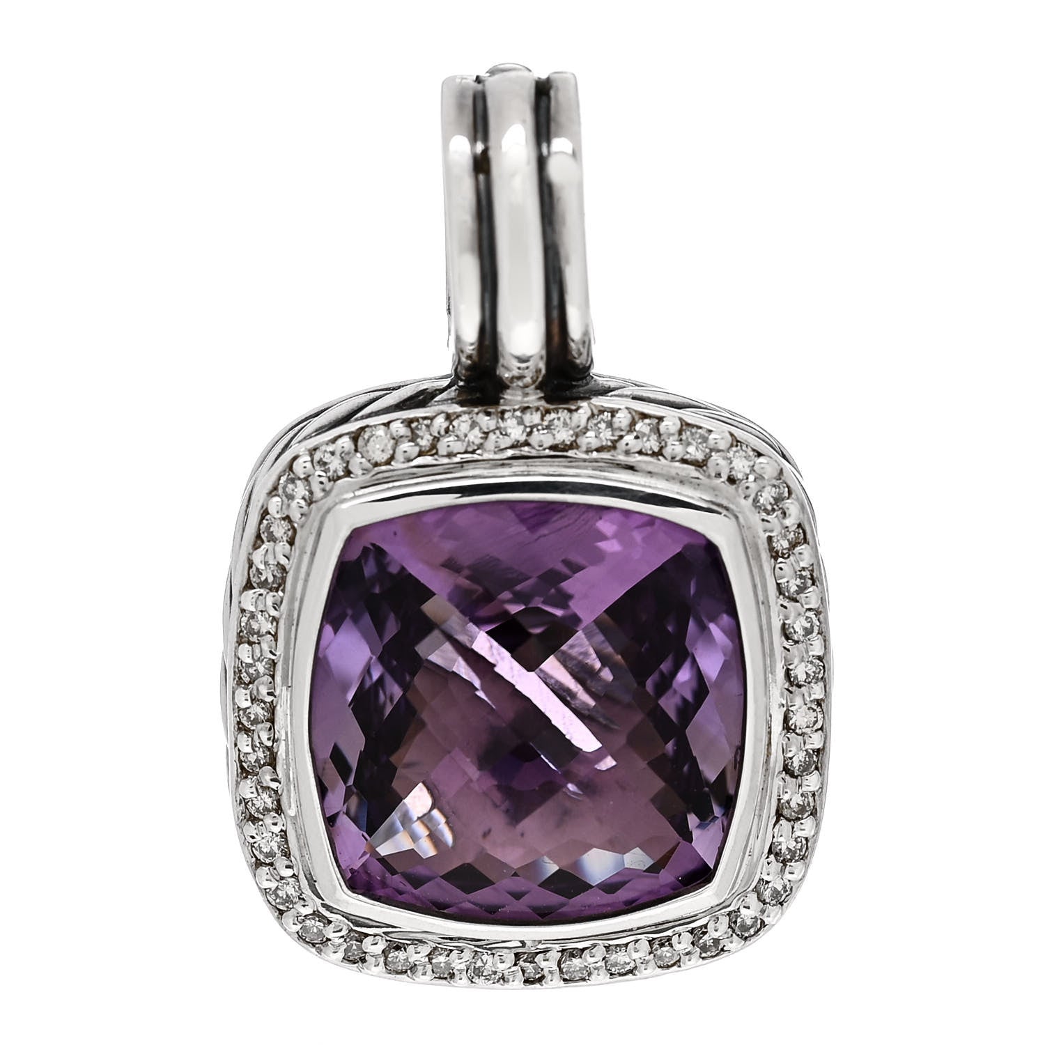 David Yurman Sterling Silver Diamond Amethyst 14mm Albion Enhancer Pendant 1 of 4